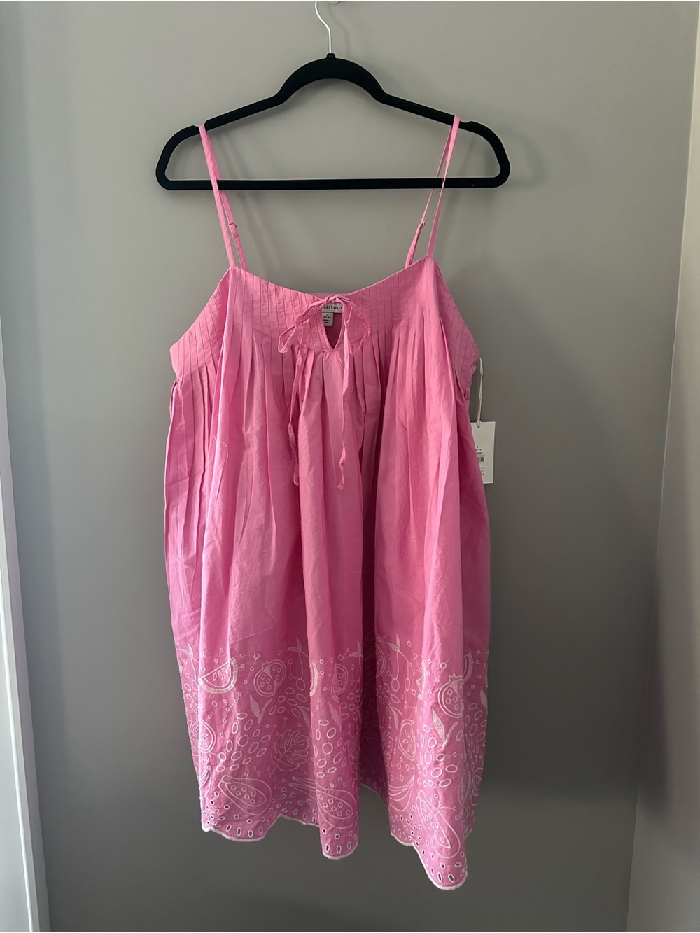 NWT 100% Cotton Free Assembly Spaghetti-Strap Mini Dress with Embroidered Hem